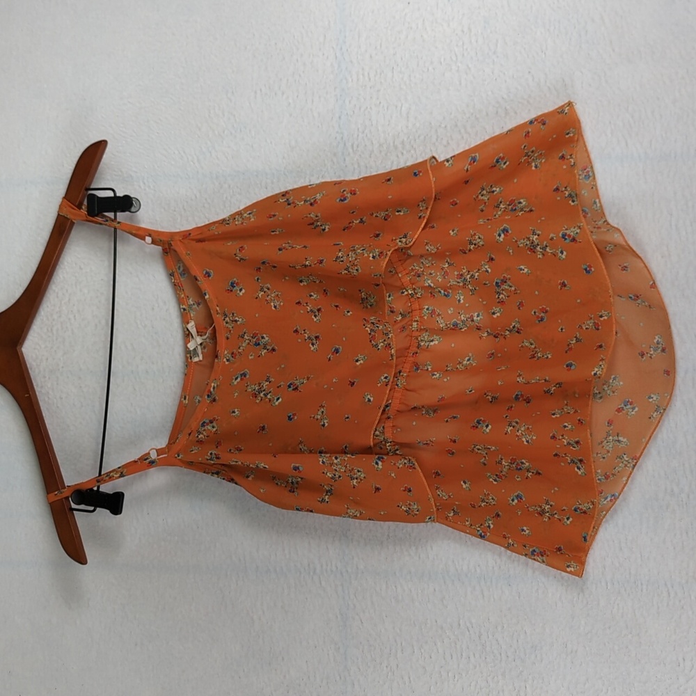 Kirra Orange Floral Flowy Sheer Cutout Lightweight Boho Tank Top M